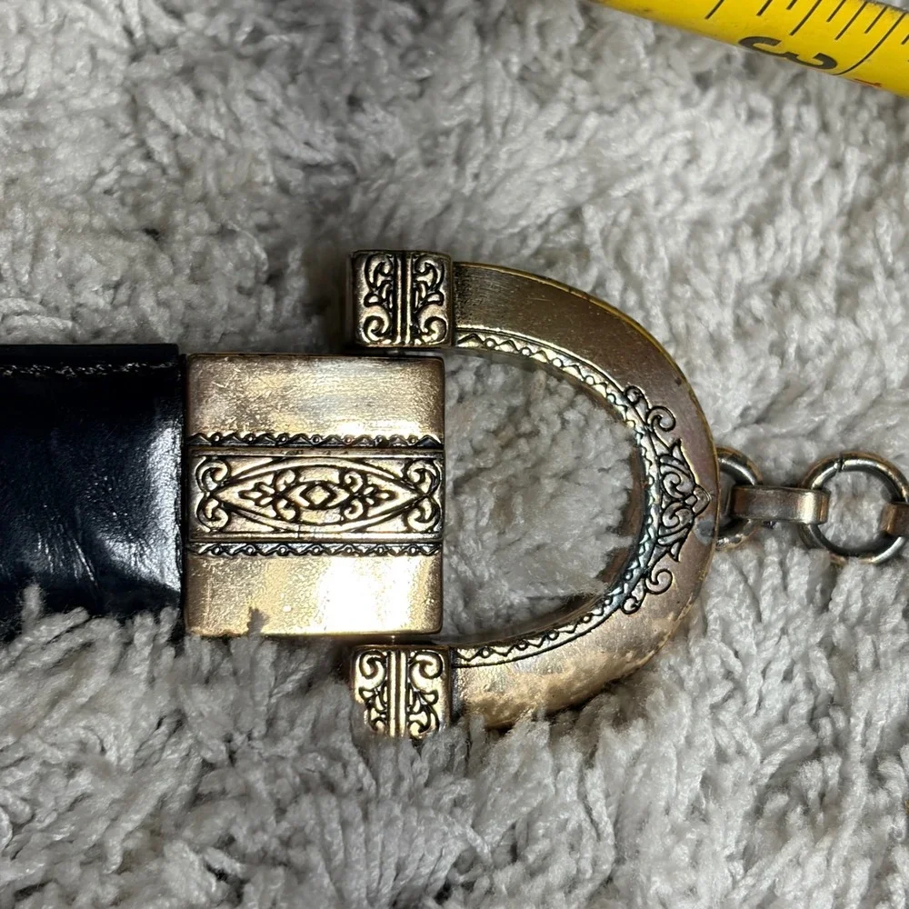 Brighton Vtg 1996 Black Leather Toggle Belt Western. Mixed Metal Ornate L 20603